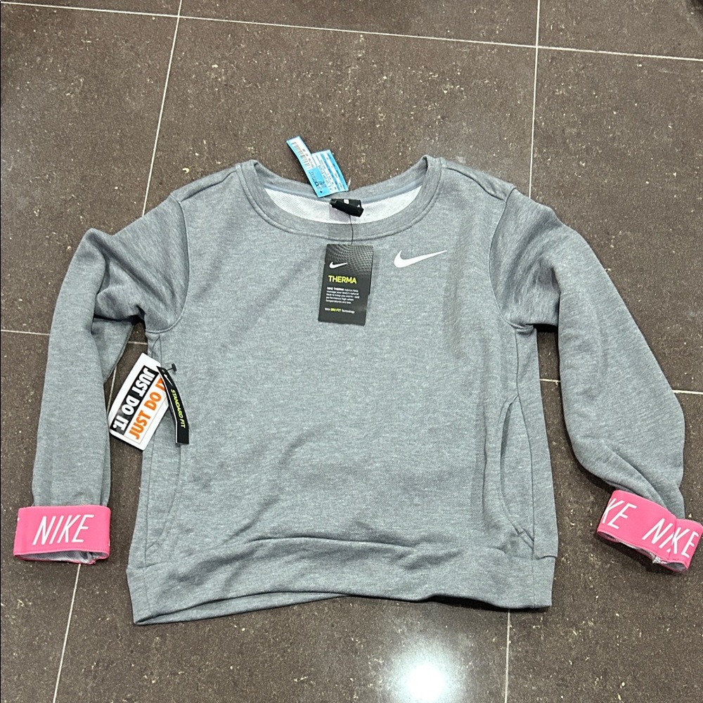 Nike Girls Gray Sweatshirt with Pink Cuffs - NWT